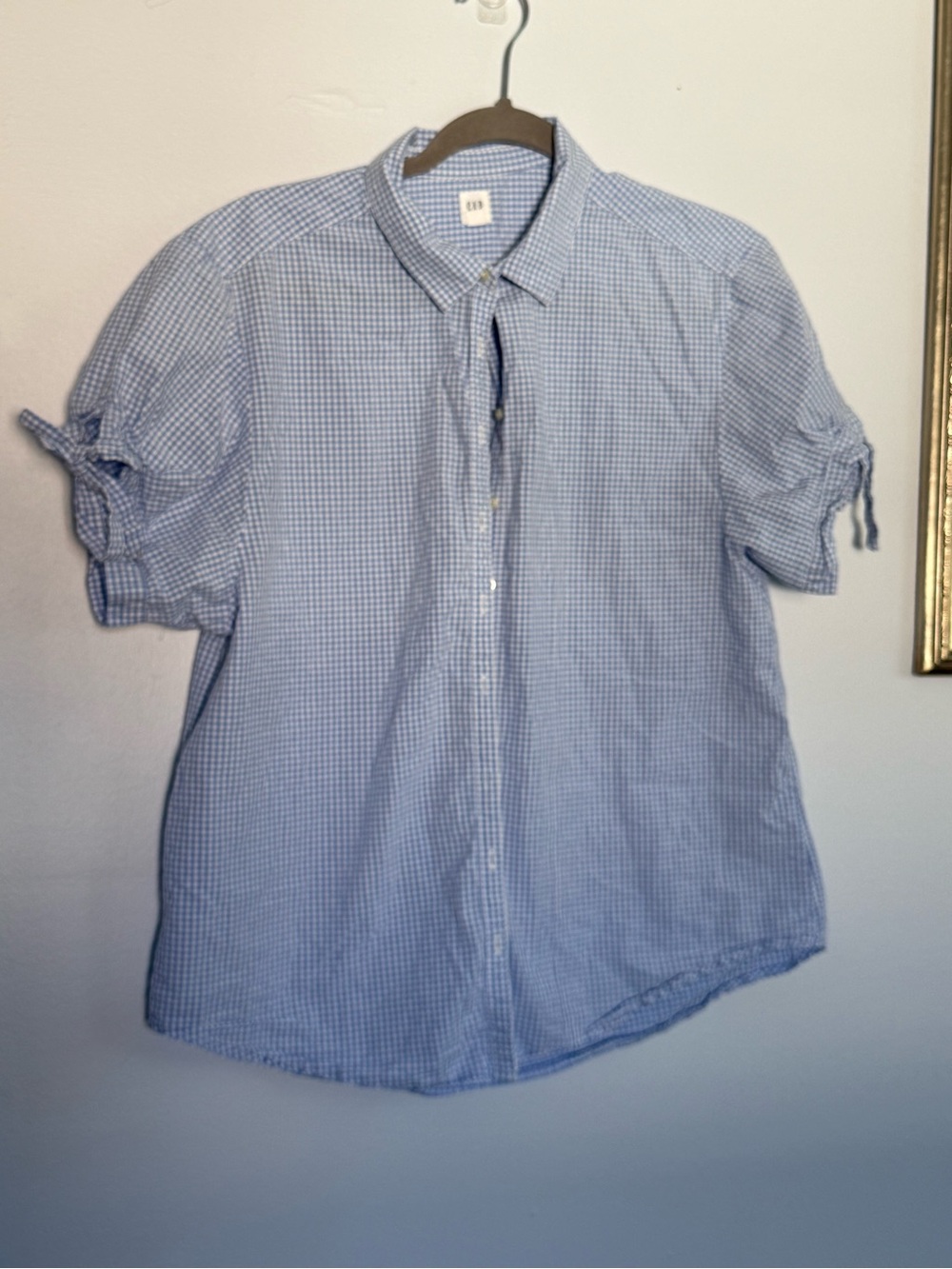 GAP Light Blue Gingham Short-Sleeve Button-Down Shirt